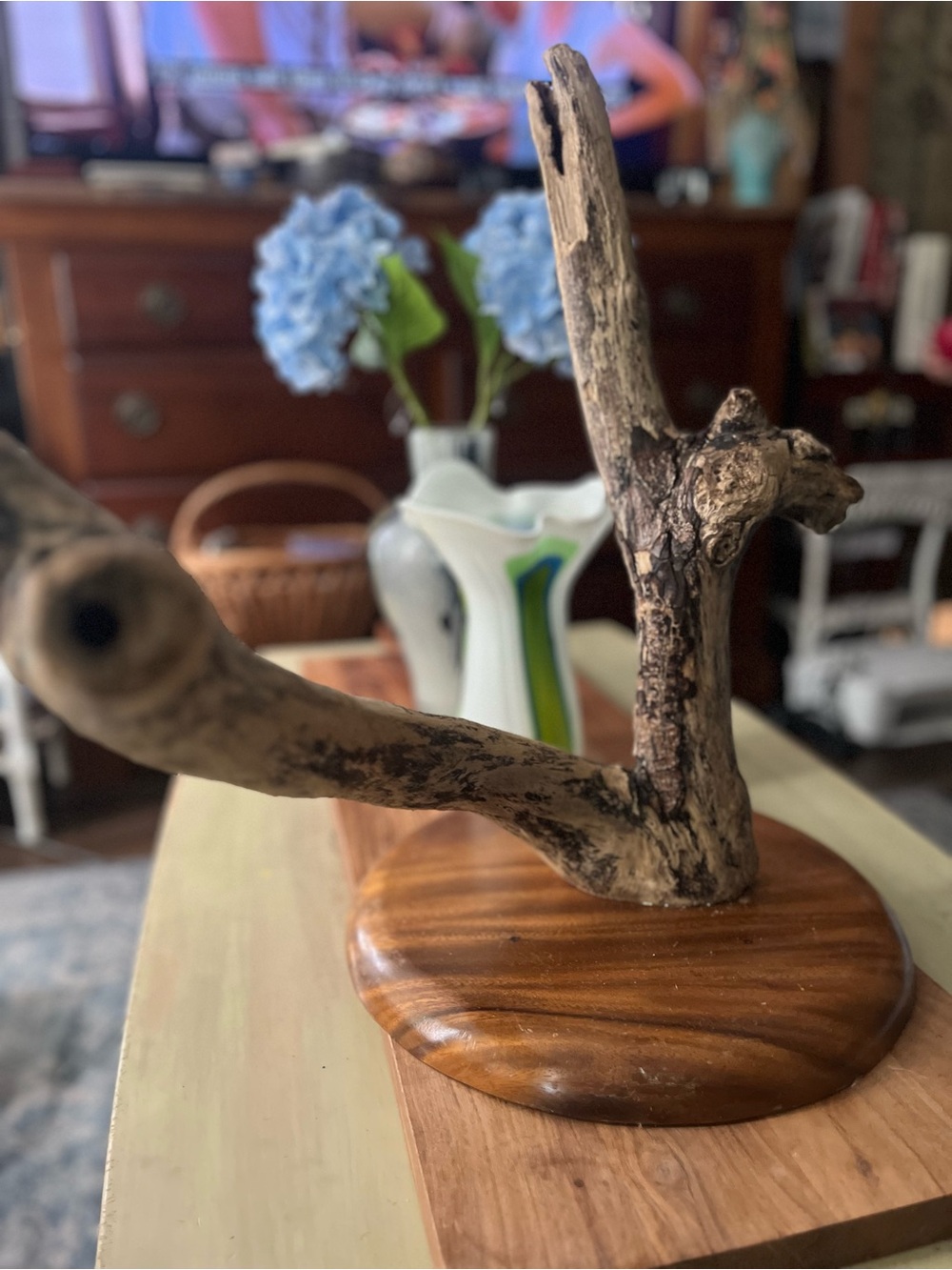 Driftwood Sculpture Accent on Wooden Base - Natural Brown